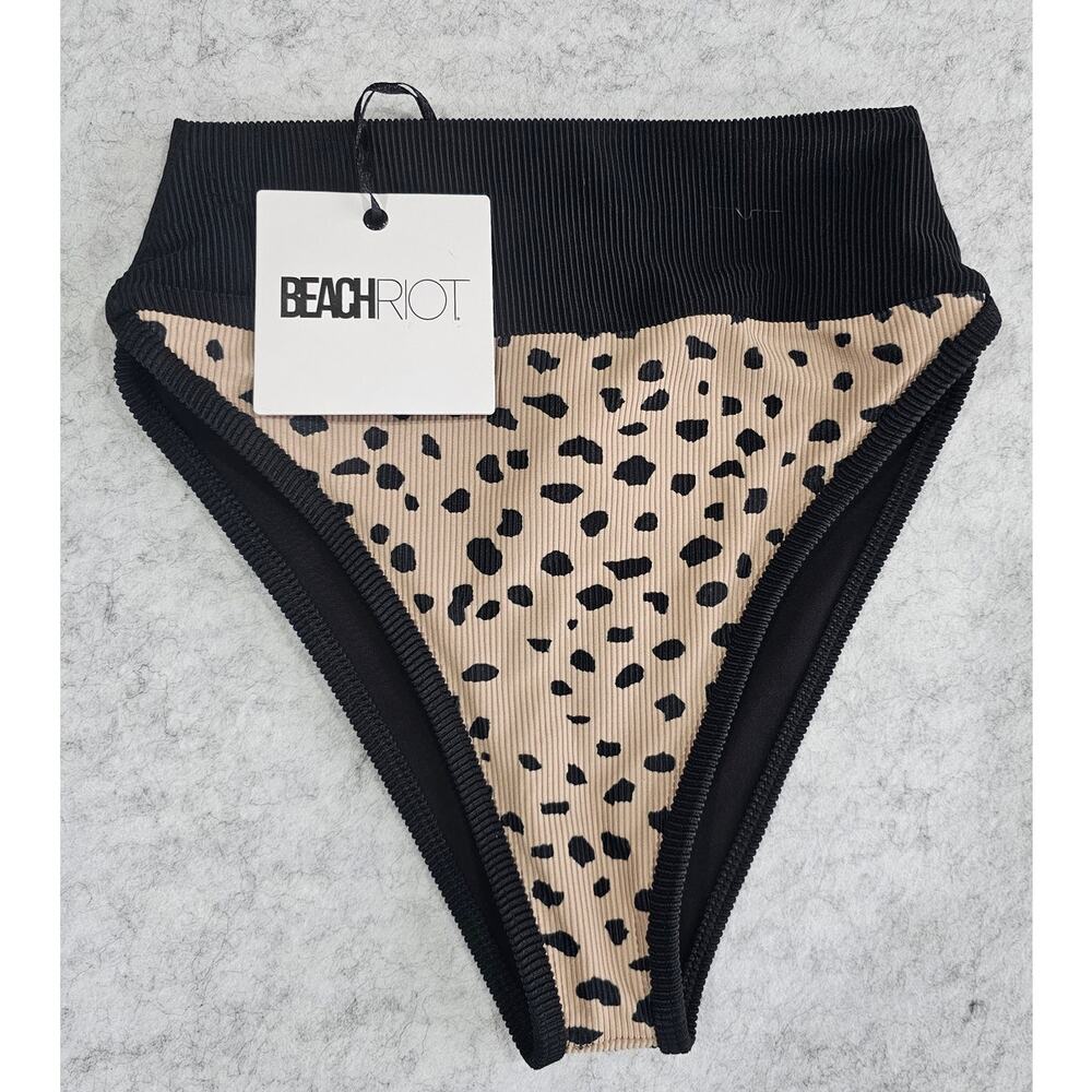 Beach Riot Swimwear Bikini Bottom, Highway Swim, Ribbed, Cheetah, New, Sz XS